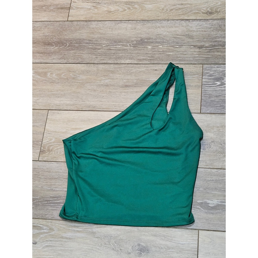 Gree People Live in the Moment Green One Shoulder Cutout Crop Top Medium